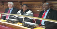 Tour of the Woolwich Town Hall Council Chambers<br> 
L-R: Cllr. David Gardner; Hon. Omobolanle Akinyemi-Obe (Executive Chairman Coker Aguda LCDA); Cllr Olu Babatola (Former Mayor Royal Borough of Greenwich) 
